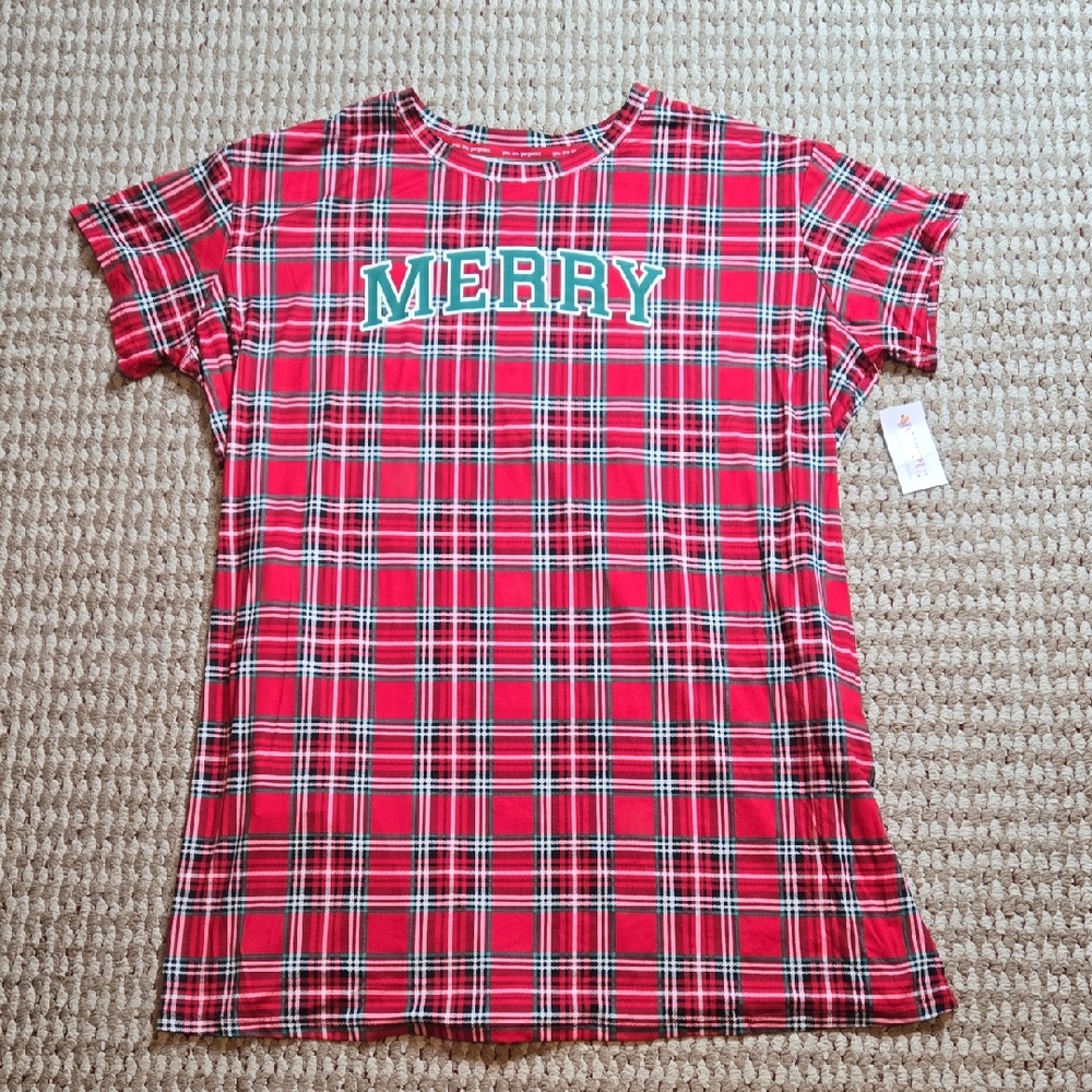 Joyspun Ladies Sleep Shirt Brilliant Red Merry Nightgown 2X - 3X Plus Size Top